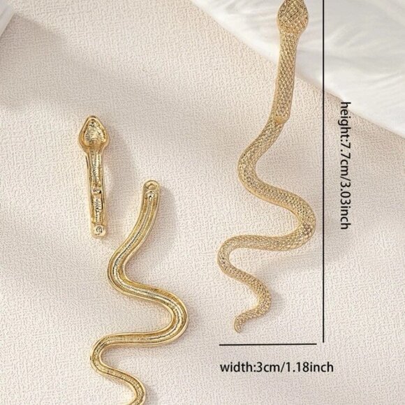 Exaggerated Snake Shape Drop Earrings – Gold & Silver Tone Trendy Statement NEW - Picture 5 of 5